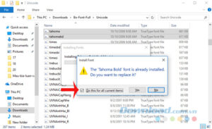 Lựa chọn bỏ qua việc cài đè lên các font đã có sẵn trên Windows