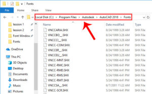 Mở thư mục Fonts trong phần mềm thiết kế AutoCAD