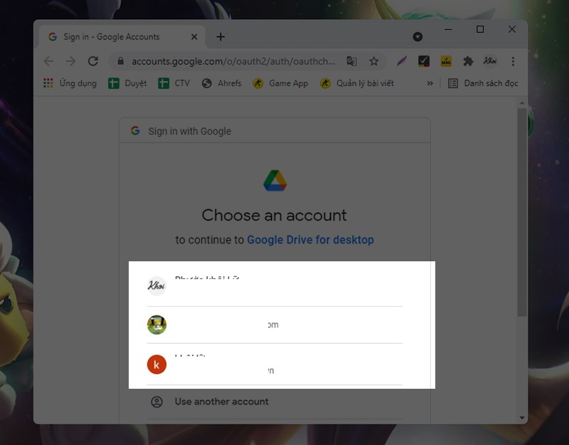 Chọn tài khoản Google muốn liên kết