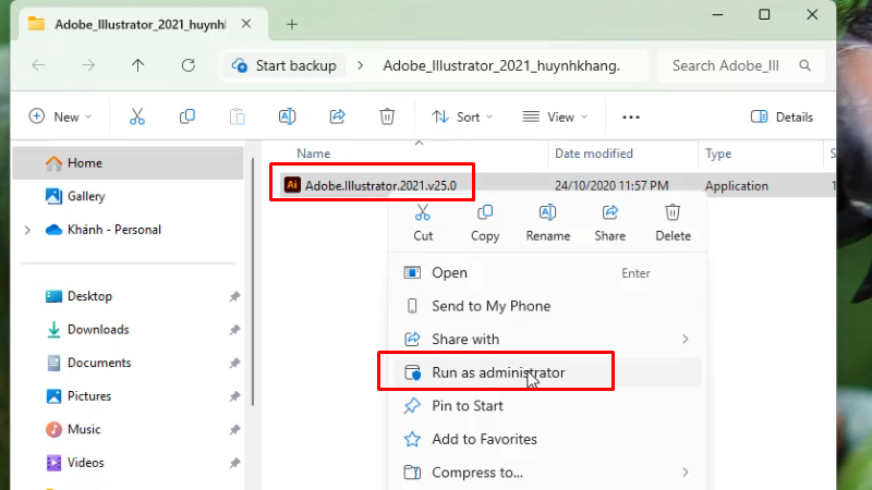 Adobe Illustrator 2021: Hướng Dẫn & Khắc Phục 11 Chạy file cài đặt bằng quyền Admin