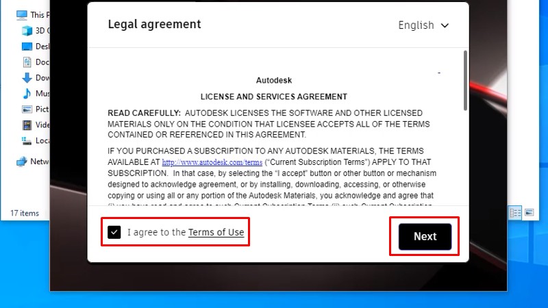 Autocad 2025 Chuyên Thiết kế 2D 3D 13 Tích vào I agree to the.. và bấm Next