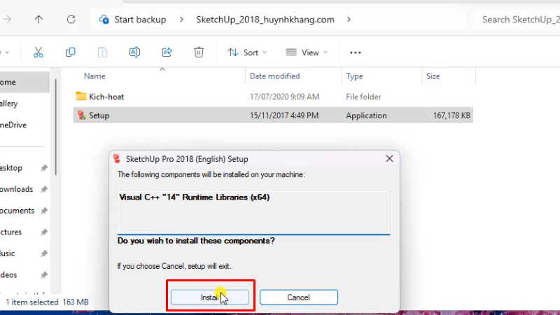 Bấm Install