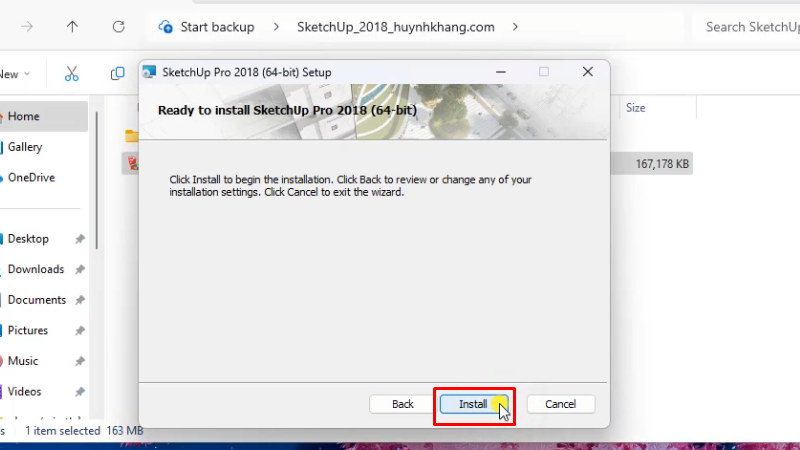 Bấm Install