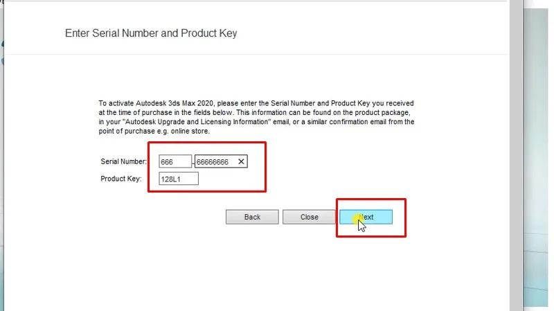 3Ds Max 2020: Hướng Dẫn Tải, Cài Đặt & Thủ Thuật Mới Nhất 19 Nhập 666 - 66666666 1128L1 và bấm Next