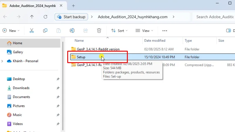 Vào thư mục Setup