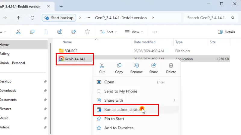 Chạy file GenP bằng quyền Admin