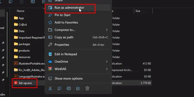 Adobe Illustrator 2018 Phiên Bản Ổn Định 11 Chuột phải vào setup và chọn Run As Admin