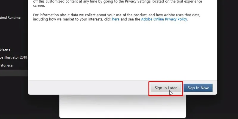 Adobe Illustrator 2018 Phiên Bản Ổn Định 12 Bấm vào Sign In Later