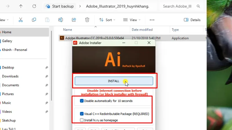Adobe Illustrator 2019: Hướng Dẫn Toàn Diện 14 Tích như hình và bấm Install