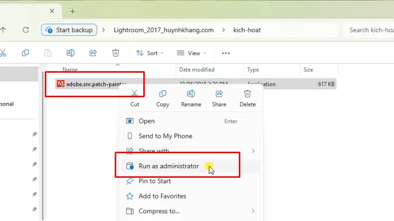Tải Lightroom 2017: Hướng Dẫn Cài chi tiết 21 Chạy file adobe.snr.patch... bằng quyền Admin