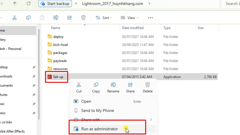 Tải Lightroom 2017: Hướng Dẫn Cài chi tiết 12 Chạy file Setup bằng quyền Admin