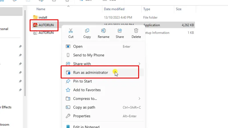 Lightroom 2024: Hướng Dẫn Chi Tiết & Tính Năng Mới 11 Chạy file cài đặt AUTORUN bằng quyền Admin
