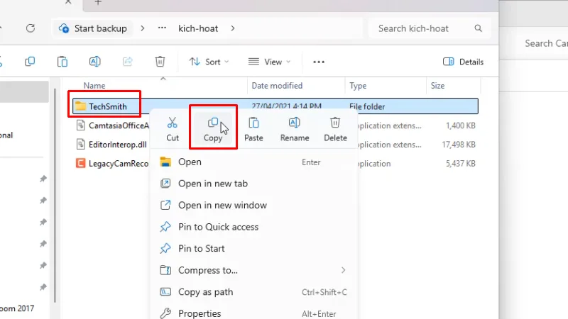 Copy thư mục TechSmith