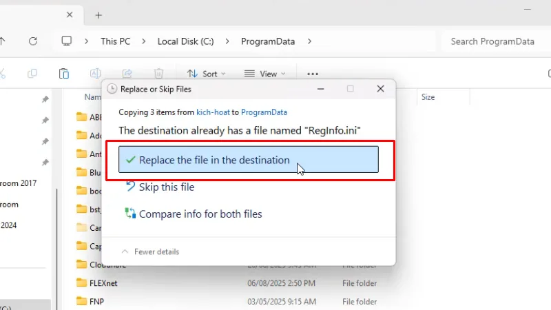 Bấm Replace the file.... hoàn thành cài đặt và kích hoạt