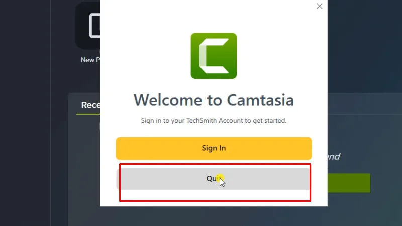 Camtasia 2023: Cách cài đặt miễn phí 17 Bấm Quit