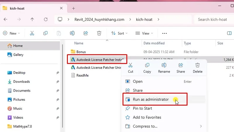 Chạy file như hình bằng quyền admin