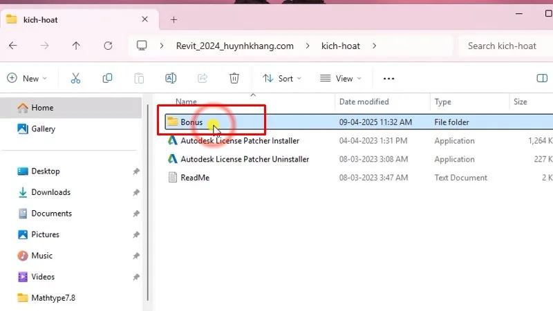 Vào thư mục Bonus