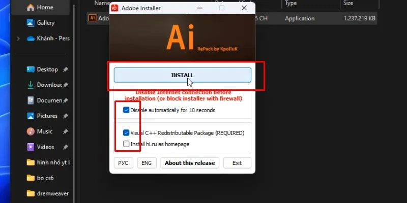 Adobe Illustrator 2020 Hướng Dẫn Tải Và Cài Đặt 14 tích chọn và bấm install