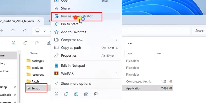 Adobe Audition 2023: Tải Và Hướng Dẫn Cài Đặt 11 chuột phải setup và chọn run as admin