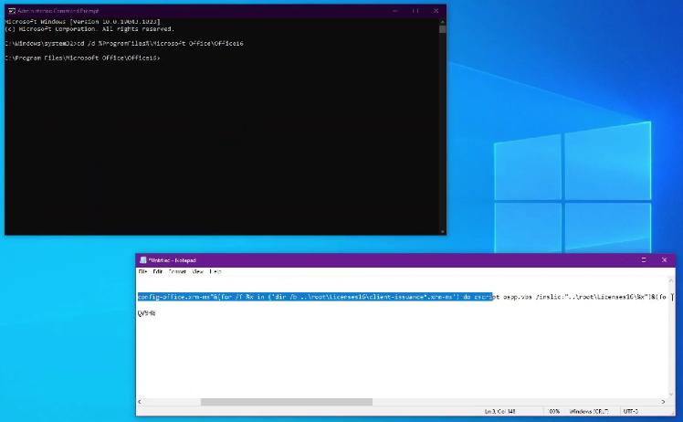 Copy dòng lệnh thứ hai từ bảng trắng notepad và paste vào Command Prompt.