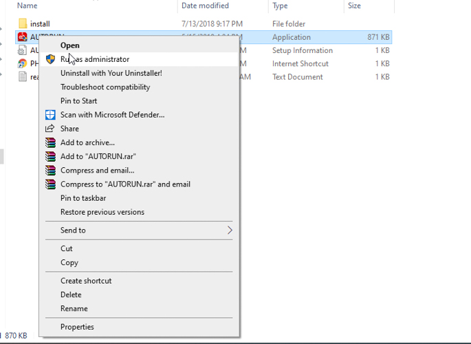 Khởi chạy file Autorun.