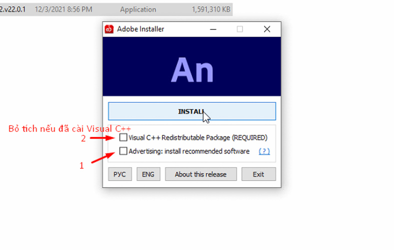 Bỏ tích như hình rồi chọn Install