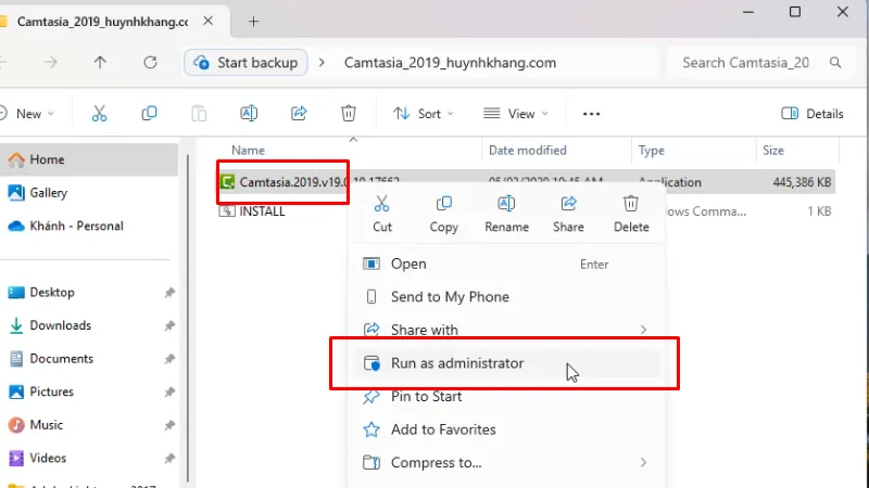 Chạy file cài đặt bằng quyền Admin