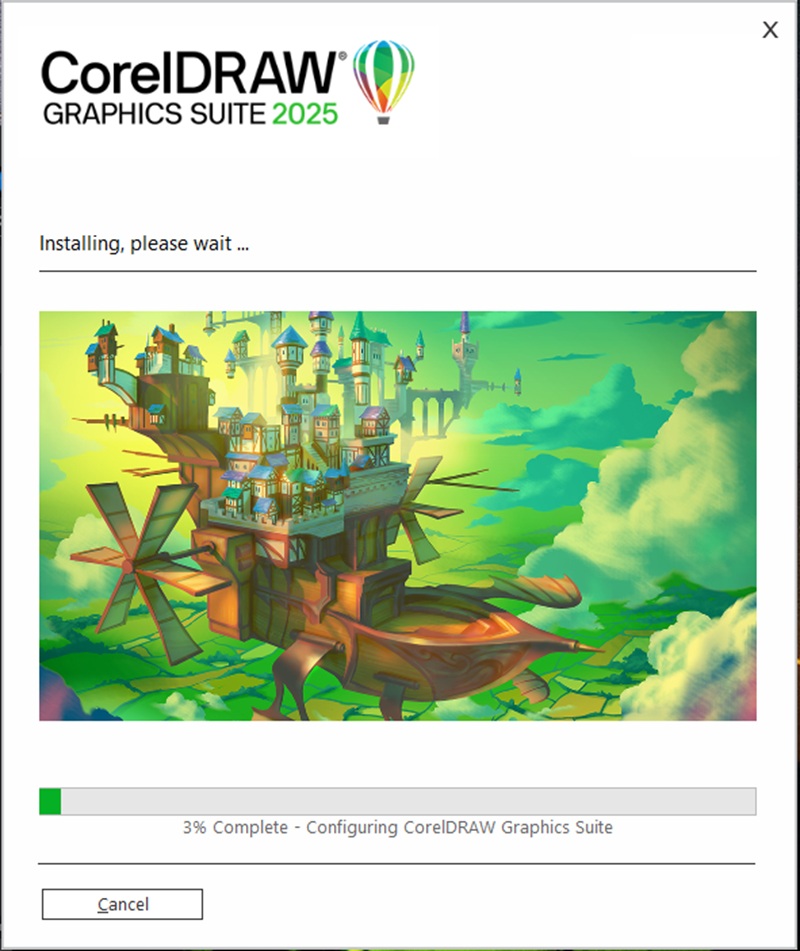 Đợi vài phút để cài đặt Coreldraw 2025 Đợi vài phút để cài đặt Coreldraw 2025