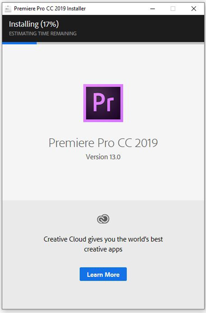 Giao diện trình tự động cài đặt của Premiere 2019 hiện lên Giao diện trình tự động cài đặt của Premiere 2019 hiện lên
