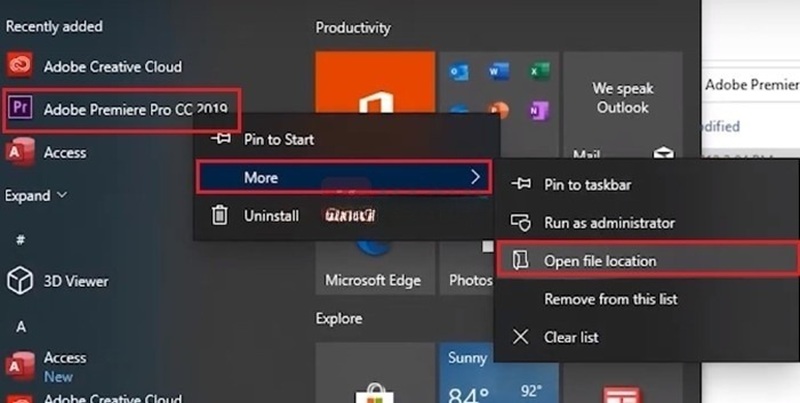 Tìm vị trí cài đặt của Adobe Premiere Pro 2019 Tìm vị trí cài đặt của Adobe Premiere Pro 2019