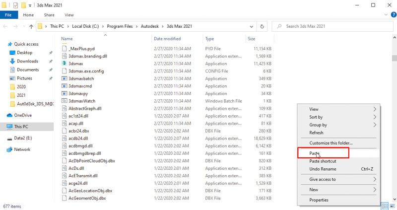 Paste vào file cài đặt 3Ds Max 2021