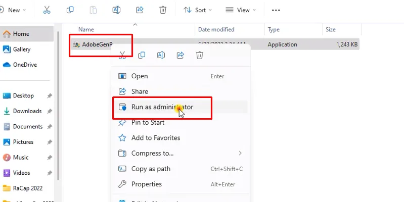 chuột phài vào file kích hoạt và chọn run as admin