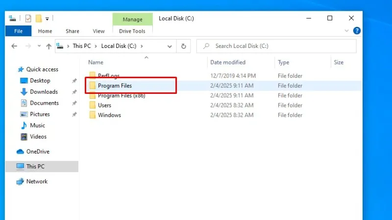Vào Program Files