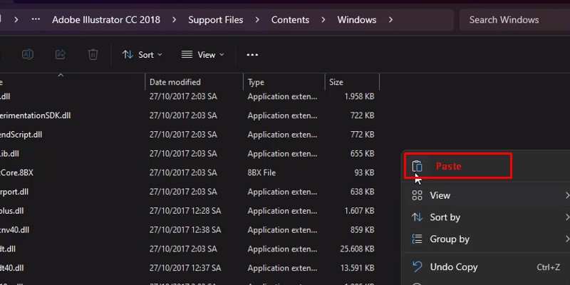 Paste file đã coppy ở bước 8 vào