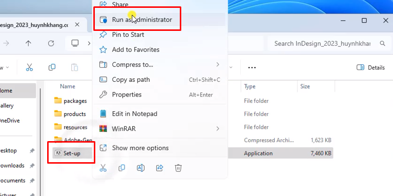 InDesign 2023: Tải - Cài đặt Và Kích Hoạt 11 Chuột phải vào file setup và chọn run as admin