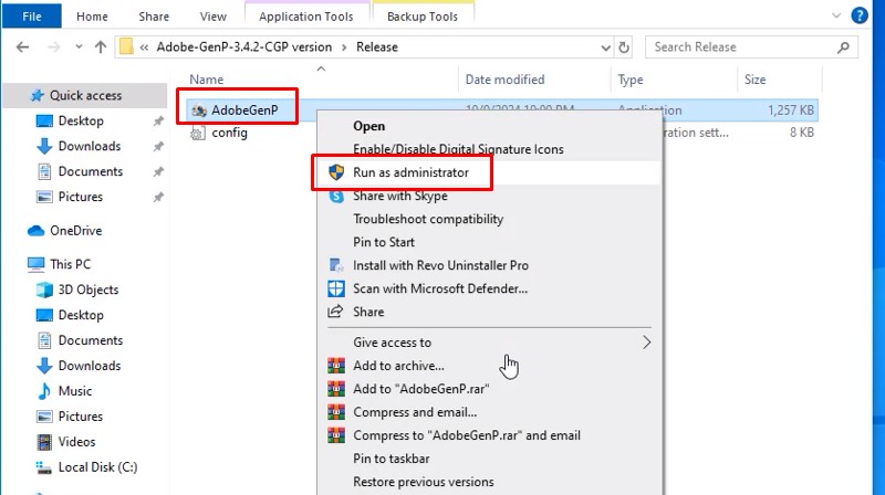 Khởi chạy file AdobeGenP bằng quyền Admin