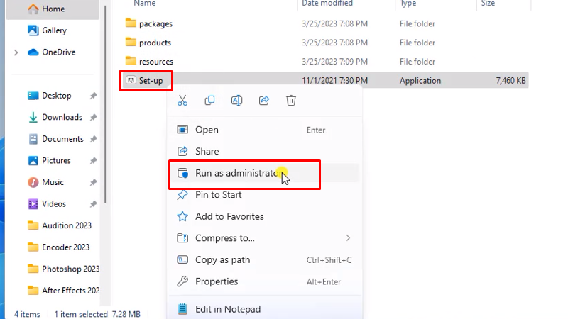 Adobe Illustrator 2022 Cách cài đặt đơn giản nhất 11 Chuột phải file setup chọn run as admin