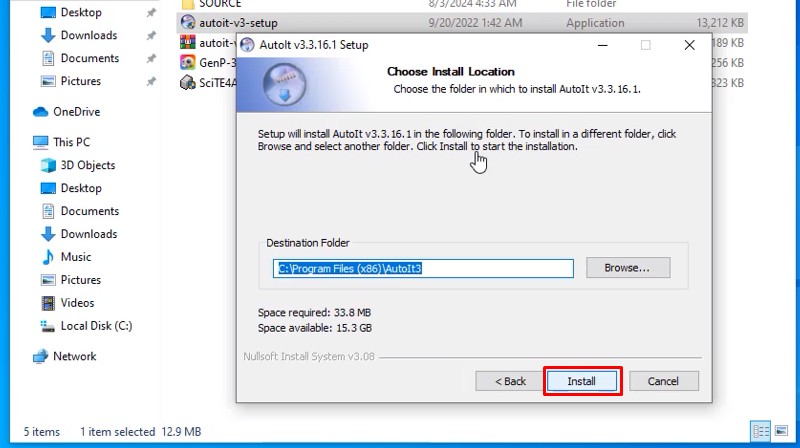 Bấm Install