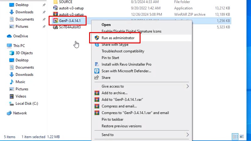 Chuột phải file GenP-3.4.14.1 chọn Run as admin