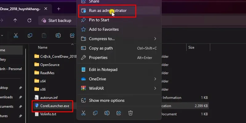 chuột phải vào file Corellauncher.exe và chọn Run As Admin