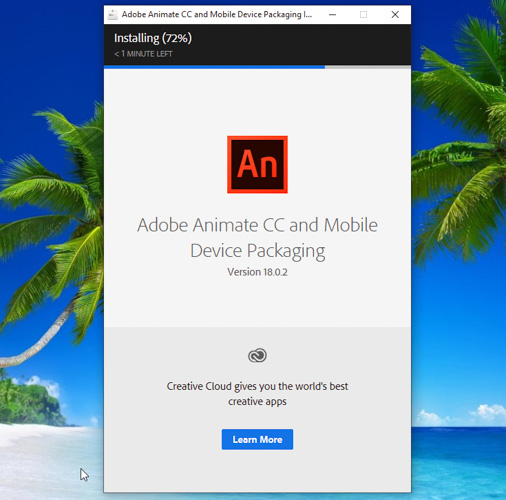 Chờ quá trình cài đặt Adobe Animate CC 2018 hoàn tất