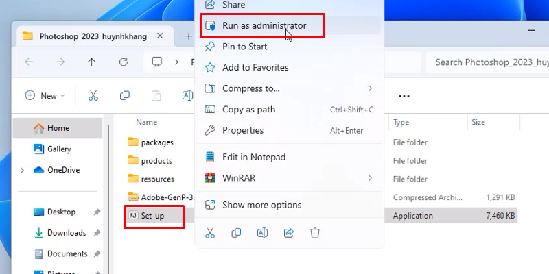 Adobe Photoshop 2023 Có Đầy Đủ Tính Năng Phù Hợp 11 Chuột phải file setup và chọn run as admin
