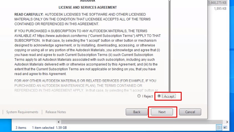 Tích vào I Accept và bấm Next