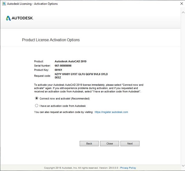 Nhấn vào mục “I have an activation code from Autodesk” và chọn “Next”