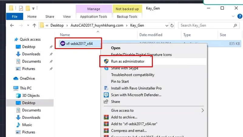 Chuột phải vào file như hình và chọn Run as admin