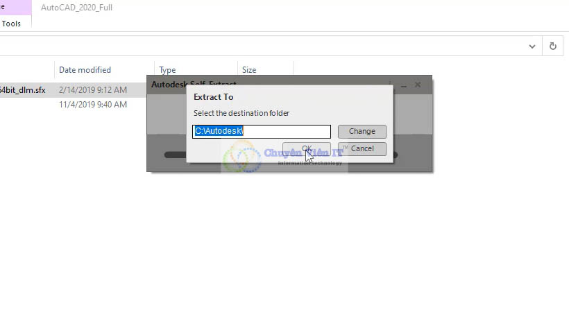 Chạy File AutoCAD_2020_English_win_64bit_dlm.sfx